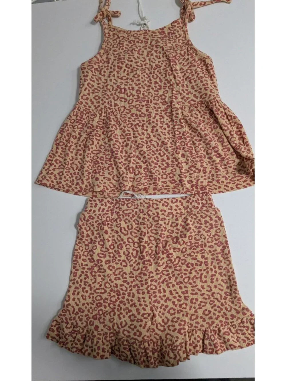 Kate Quinn Modal Rib 4T Leopard Print Ballerina Top & Ruffle Shorts Set